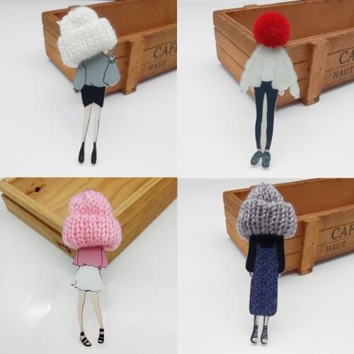 Fashion Girls Cute Cartoon Brooch Acrylic Badges Icons Backpack Pompom Pins and Brooches for Woman Clothing Jewelry Accessories