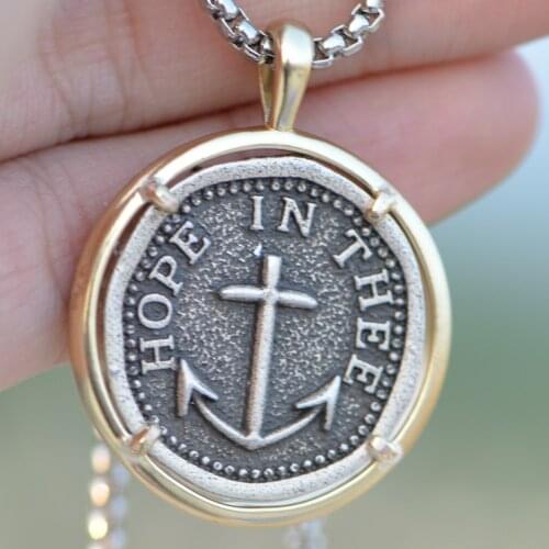 Mens Corss Necklace,Hope in Thee Dainty Anchor Shape Metal Crucifix Pendant Ocean Theme Faith Jewelry A271