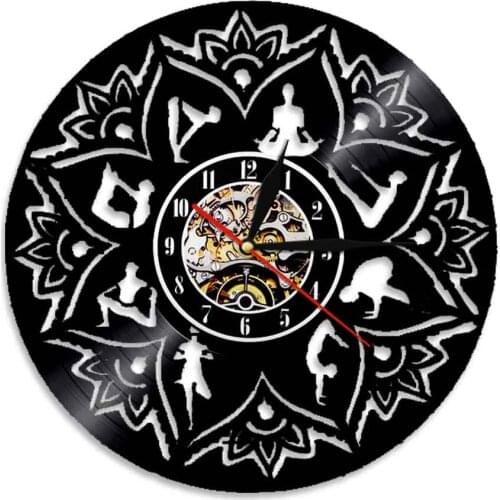 Seed Of Life Lotus Yoga Silhouette Wall Art Decor Wall Clock Made From Vinyl Record 12" Quartz Silent Vintage Artwork Home Decor