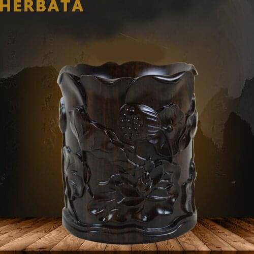 Natural wood carving Pen holder desk organizer office gadgets stationery supplies porta lapis pen stand Storage Pen container