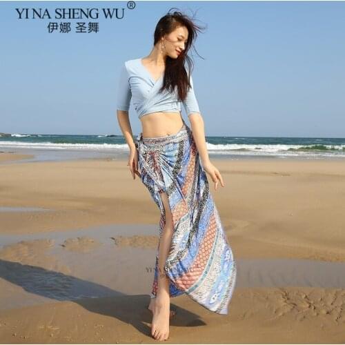 New Women Belly Dance Clothing 2pcs Set Printed Skirt Belly Dance Costume Top Skirt Belly Dance Oriental Dance Practice Clothes