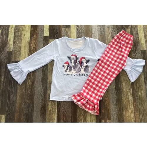 Newest style children wear cow print baby girl boutique outfit