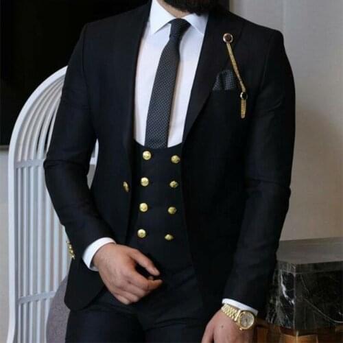 New Black Slim Fit Groom Wear costume homme Groom Tuxedos Groomsmen Best Man Suit Mens Wedding Suits 3PCS(Jacket+Pants+Vest)