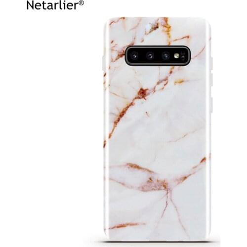 Netarlier Fitted Case For Samsung Galaxy S10 Plus S10e White Yellow Cracked Marble Glossy IMD Phone Cover Capa Funda