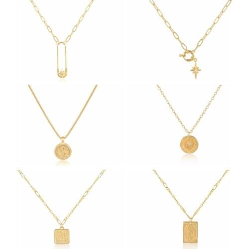 BOAKO 925 Sterling Silver Necklaces For Women 2021 Trend Gold Clavicle Chain Jewelry Necklace Safety Pin Star Pendant Collars CZ