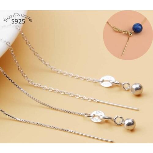 Genuine Real Solid 925 Sterling Silver Necklace with Needle Silicone Bead DIY Jewelry Making Findings Women Box Chain Necklaces