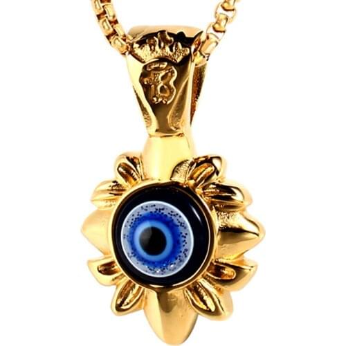 RIR Men Punk Style Skeleton Blue Evil Eyes Gold Pendant Necklace Stainless Steel Fashion Cool Men Vintage Necklaces Jewelry Gift