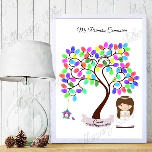 Custom Theme Name Date Fingerprint DIY Canvas Guestbook For Kids Baptism Birthday Holy Communion Souvenir (Ink Pad Included)