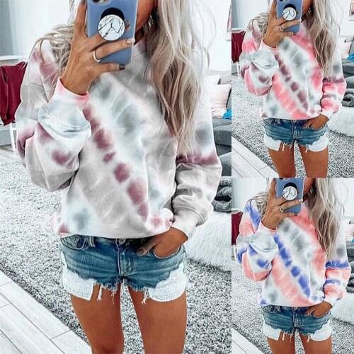 Pullovers harajuku hoodie Europe new tie dye printing round collar fleece leisure loose Sweatshirt Female Streetwear ZXP9929