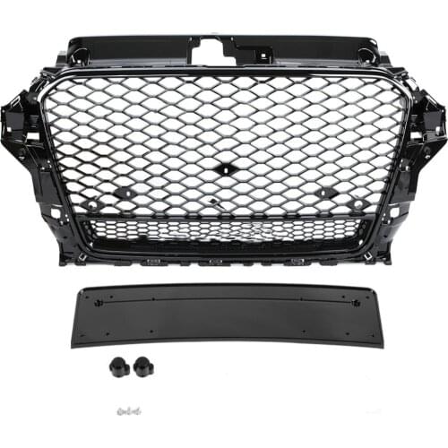 1set ABS Radiator Chrome Front Sport Hex Mesh Hood Grill Gloss Black For Audi A3 S3 8V 2013 2014 2015 2016 For RS3 Quattro Style