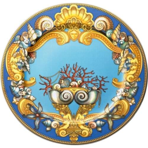 Luxury Blue Ocean Bone China Dishes Plates Western Clubhouse Upscale Heart Of The Sea Ceramic Tableware Decorative Plate