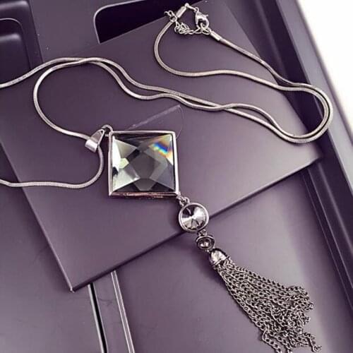 Stylish Pendant Necklace Square Tassel Necklaces Big Drop Crystal Chain Women Jewelry