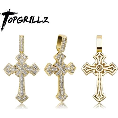 TOPGRILLZ New Luxury Baguette Pendant Necklace Bling Bling Iced Out Cubic Zirconia Hip Hop Charm Jewelry Gift For Men