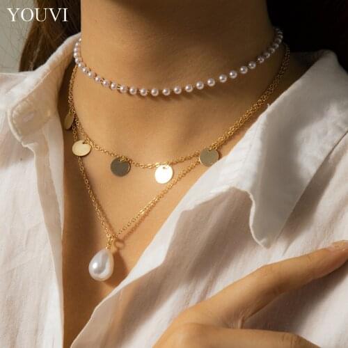 YOUVI Layered Tassel Pedant Necklace Set for Women Water Drop Pearl Beads Chains Necklace Chain on Neck Womens Choker Jewelry