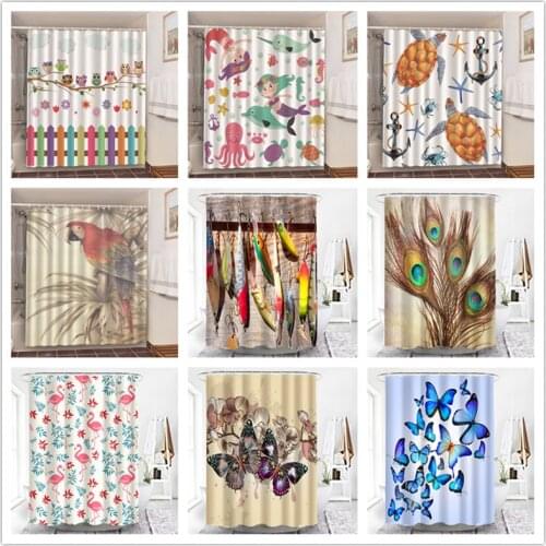 Kid Favorite Bathroom Decorative Shower Curtains Waterproof Polyester Fabric Bath Curtain Butterfly Cartoon Owl Printing Curtain