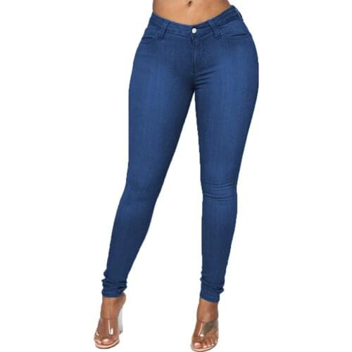 Womens Spring And Autumn Blue Jeans Retro Quality Fashion Tight-Fitting Mid-Waist Sexy Stretch Slim Pencil Pants Oversized