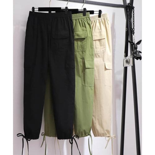 Spring Autumn cotton cargo pants women plus size waist 97-147cm hip 152cm 5XL 6XL 7XL 8XL 9XL drawstring elastic pants women
