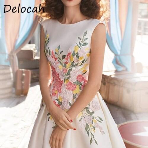 Delocah New 2021 Summer Women Fashion Designer Party A-Line Dress Gorgeous Embroidery Elegant Sleeveless Ladies Midi Dresses