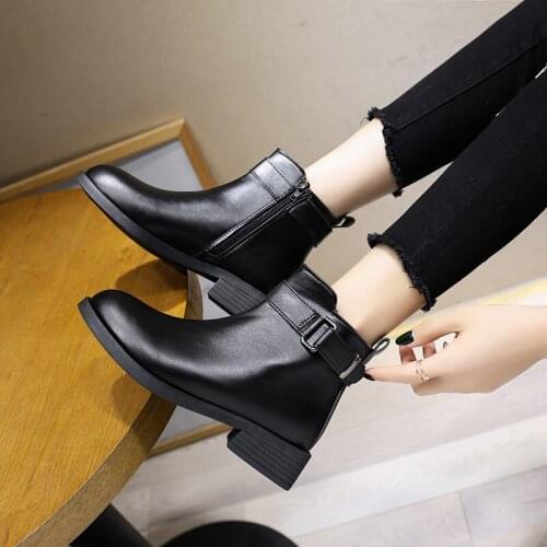 Winter Leather Buckle Ankle Boots Winter Warm For Women Outdoor Shoes Leather Boots Women Slip Snow Boots Waterproof U11-89