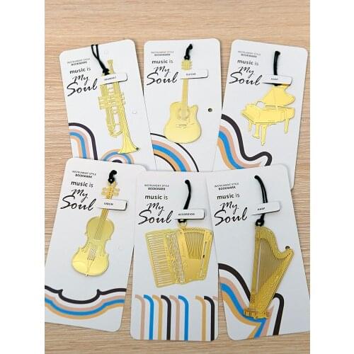 Gold Hollow Piano Guitar Violin Bookmark Music Stationery Prize musical instrument book mark Book Marks Bookmarks For Books