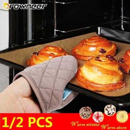 1/2PCS Thickened Non-slip Oven Gloves Heat Insulated Kitchen Baking Cooking Hand Clip Silicone Cotton Hanging Microwave Tool