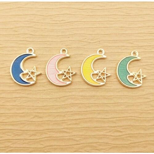 10pcs 16x20mm enamel moon star charm for jewelry making fashion earring pendant necklace charm bracelet charms diy finding