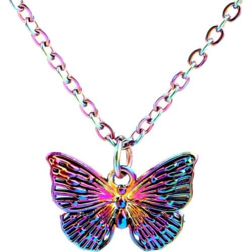 10pcs Rainbow Color Alloy small butterfly Necklace free Stainless Steel Chain for Women Girl Xmas Party Jewelry gifts