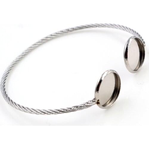 2pcs Fit 12mm Round Glass Cabochon 316 Stainless Steel Super Flexible Bangle Base Bracelet Blank Tray Bezel Setting-T7-01