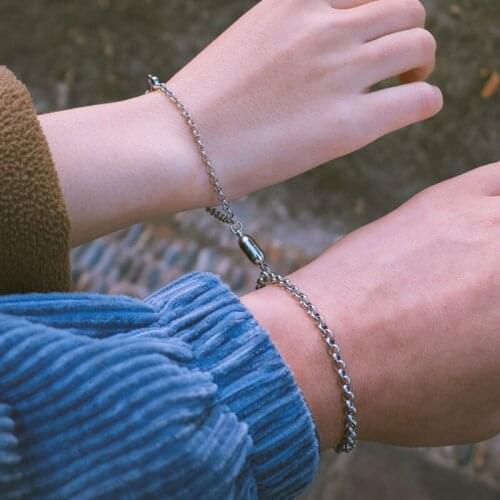 2 Pcs Couple Magnet Attract Creative Couple Bracelet Stainless Steel Friendship Men Women Charm Bracelet 2021 Jewelry Lover Gift