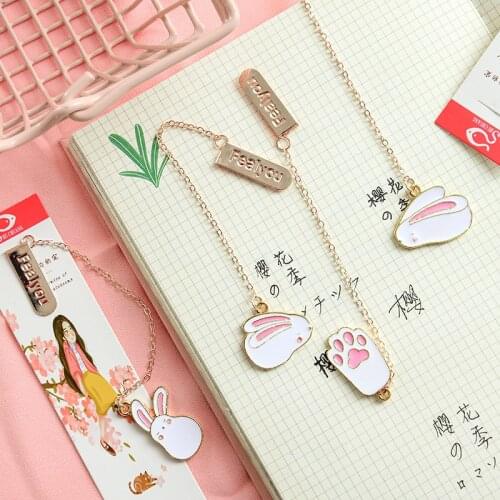 40 pcs/lot Cartoon Rabbit Cat Paw Metal Pendant Bookmark Cute Book marks for book Paper Clip School Office Supplies