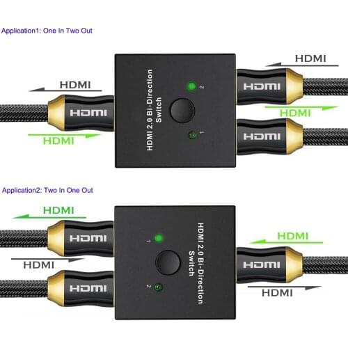4K HDMI 2.0 Switcher 2 Ports Bi-direction Manual Switch 2 x 1 / 1 x 2 HDMI Hub Supports HDCP Ultra HD 4K 3D 1080P HDMI splitter