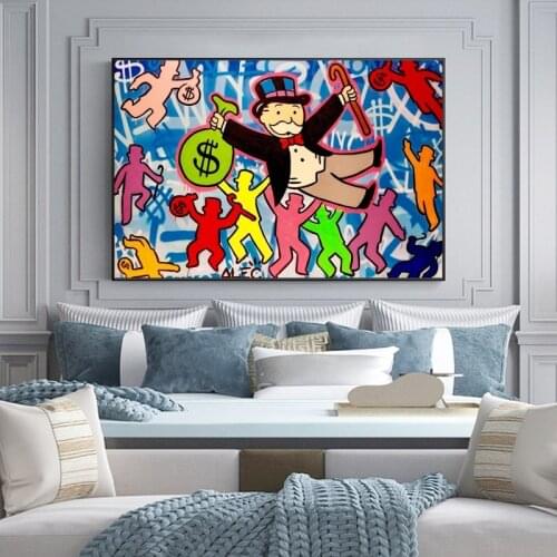 Alec Monopoly Rich Life Canvas Art Posters and Prints Monopoly Dancing Graffiti Wall Art Canvas Pictures for Home Decor Cuadros