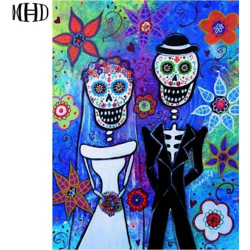 5D DIY diamond painting skull couple full & round diamond painting cross stitch rhinestone home decoration skull MHD