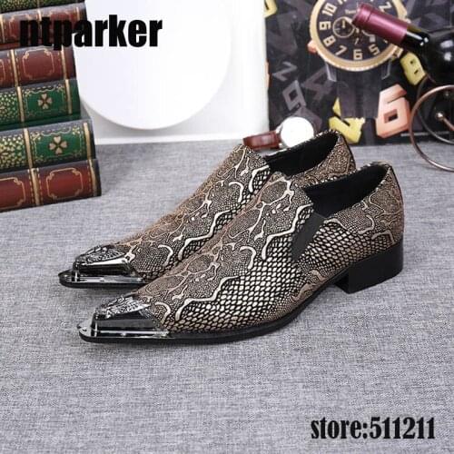Ntparker Big Sizes Mens Shoes Leather Oxfords Shoes Snake Pattern Mens Business Leather Pointed Shoes, EU38-46