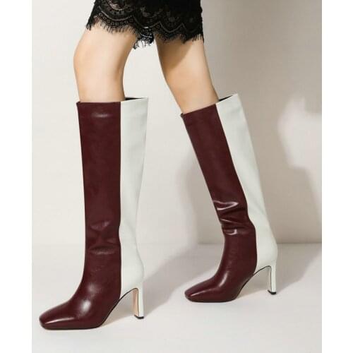 Brand designer Faux Leather Knee Boots Women Fashion Color Matching Bomb Boots Ladies Fall Winter New Set Foot High Boots