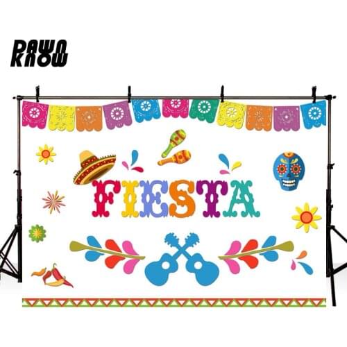 DAWNKNOW Cartoon Fiesta Photography Background Baby Photocall Party Carnival Flag Backdrop Children Photo Shoot lv1164