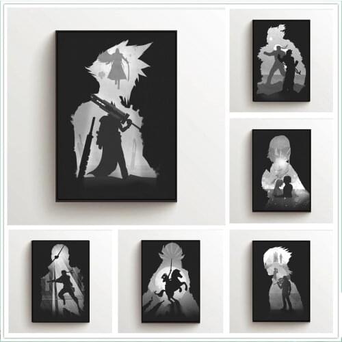 Genshin Impacto Game Canvas Painting Anime Poster Black and White Wall Decoration Room Decoration Accessories Home Decoration