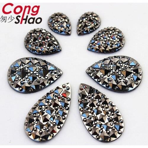 Cong Shao 5 Size Gun Black Flatback Resin Drop Rhinestone Stones And Crystals DIY For Wedding Dress Crafts Decorations YB381
