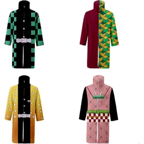 Anime Demon Slayer Kamado Tanjirou 3D Printed Cosplay Costume Tomioka Giyuu Stand Collar Long Coat Robe