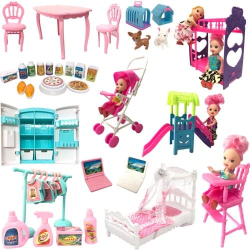 NK Mix Doll Furniture Fashion Computer Chair Mini Slide Fridge Bags Pets For Barbie Accessories Doll For Kelly Doll DIY Toy JJ