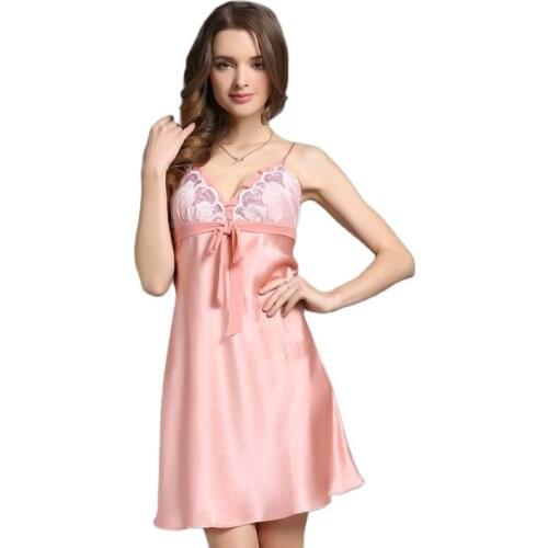 Summer Lady 100% Mulberry Silk Sexy Embroidery Silk Pajamas Temptation Halter Skirt Wholesale Womens Home Wear