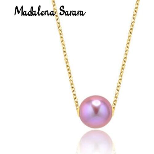 MADALENA SARARA AAA Freshwater Pearl Natural Purple Brightness 10-11mm 18k Gold Chain Necklace