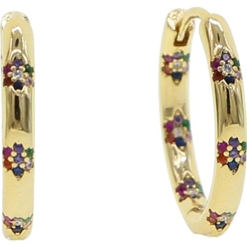 Minimal simple fashion rainbow cz flower jewelry gold colorful stone hoop earring for women 2020 new classic vintage jewelry