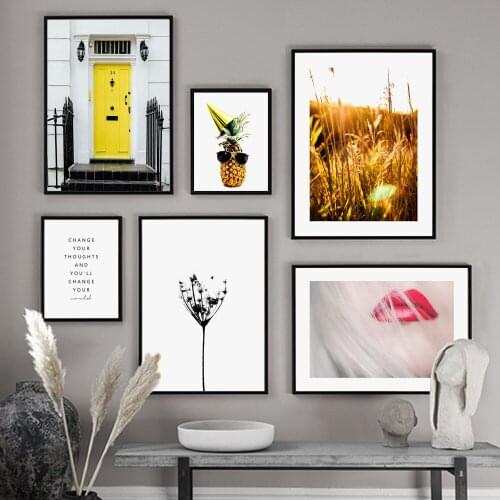 Fashion Girl Lips Door Pineapple Quotes Wall Art Canvas Painting Nordic Posters And Prints Wall Pictures for Living Room Decor