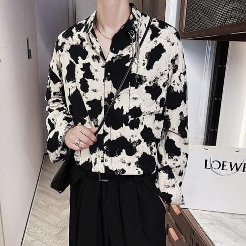 2021 Tie-dye Print Mens Shirts Autumn Long Sleeve Loose Casual Shirt Korean Streetwear Social Men Clothes Camisas Masculina