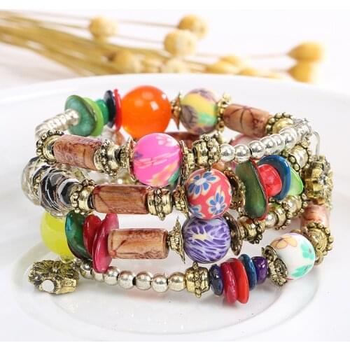 CHENFAN New European and American popular simple Bohemian Beaded bracele beach wind elephant wings love grain ball bracelet set