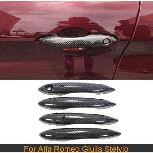 Carbon Fiber Car Door Handle Trim Sticker For Alfa Romeo Giulia Stelvio Door Handle Trim Cover 2017