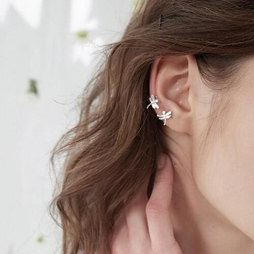 Real 925 Sterling Silver Dragonfly Ear Cuff Earrings Non-Pierced Cartilage Earrings Ear Cuffs Clip On Earrings for Women Girls
