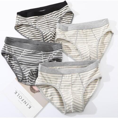 Large Size Underwear Men Briefs Cotton Striped Briefs Man Sexy Underwear Briefs U Convex Pouch Plus Size Underpants Male Panties