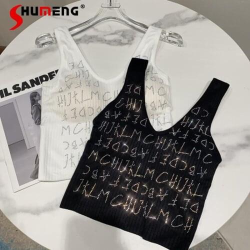 2021 Summer New Letter Shiny Elastic Chest Pad Sling Inner Tube Top Tank Women Fashion All-match Shirt for Women Bustier Top